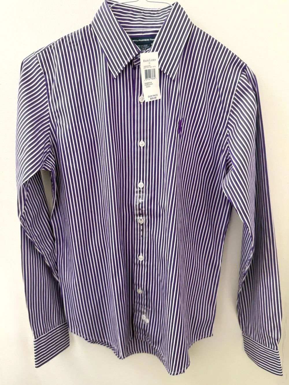 NEW! TAGS! Ralph Lauren Sport Purple and White Striped Dress Shirt - Picture 1 of 4